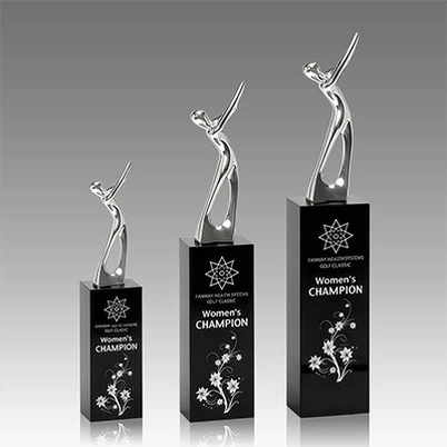 Metal Golf Black Crystal Trophy